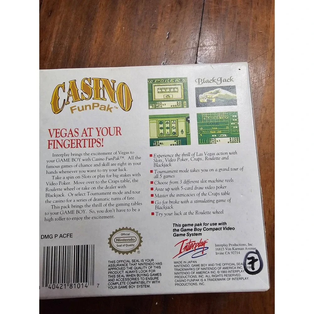 Casino FunPak Nintendo Game Boy CIB Complete Box Manual Interplay DMG-ACFE-USA
